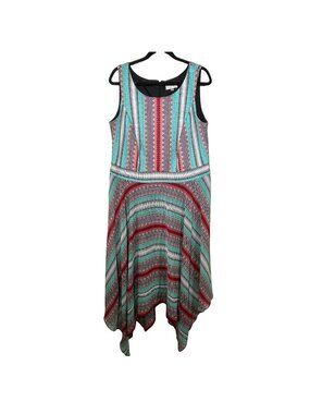 Robbie Bee Maxi Dress Womens 16W Boho Print Handkerchief Hem Sleeveless